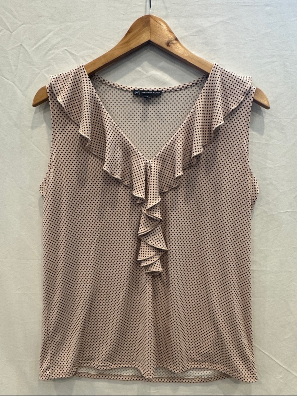 Adrianna Papell Blush Pink Polka Dot Ruffle V-Neck Tank
